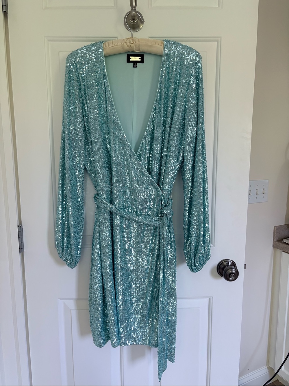 Alexia Admor Sequin Wrap Dress in Light Aqua